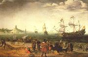 The painting Coastal Landscape with Ships by the Dutch painter Adam Willaerts, Adam Willaerts
